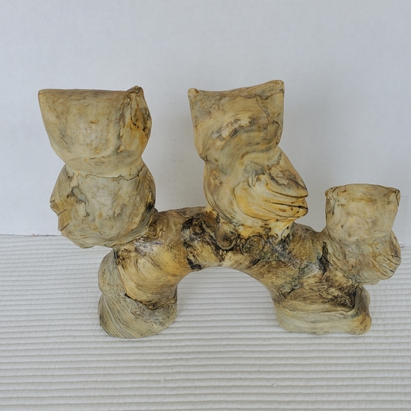 Wood Carved Owls On A Branch Vintage 10"x7" Google Eyes Statue MCM Figurine - Picture 12 of 14